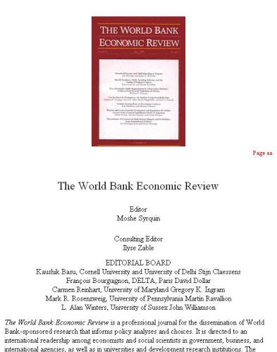 The World Bank economic review. Vol. 13, No. 2, May 1999.