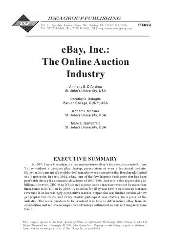EBay, Inc : the online auction industry
