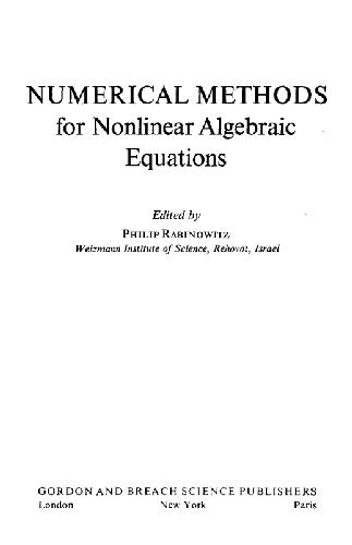 Numerical Methods For Nonlinear Algebraic Equations