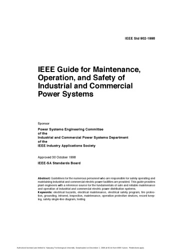 IEEE Guide for Maintenance, Operation &amp; Safety of Industrial &amp; Commercial Power Systems (IEEE Yellow Book)
