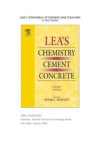 Lea's Chemistry of Cement and Concrete