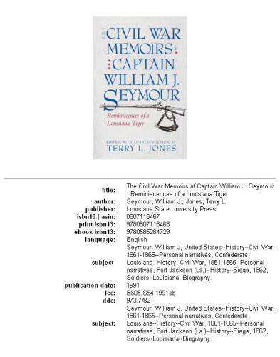 The Civil War Memoirs of Captain William J. Seymour