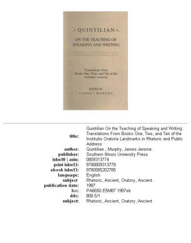 Quintilian on the Teaching of Speaking and Writing