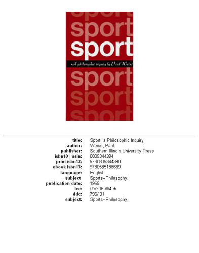 Sport; A Philosophic Inquiry