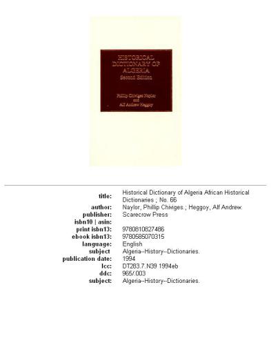 Historical Dictionary Of Algeria (Second Edition)