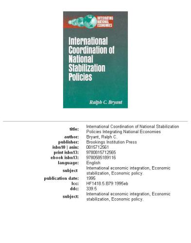 International Coordination of National Stabilization Policies