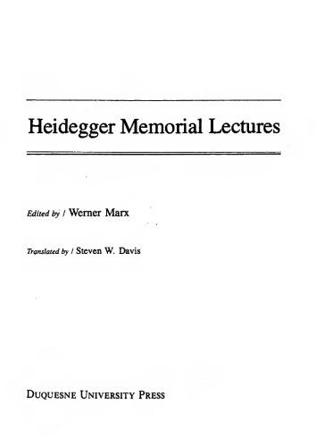 Heidegger Memorial Lectures