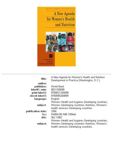 A New Agenda for Women's Health and Nutrition
