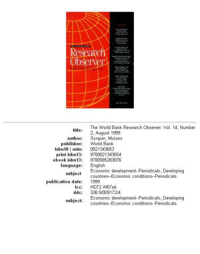 The World Bank Research Observer. Vol. 14 Number 2 August 1999