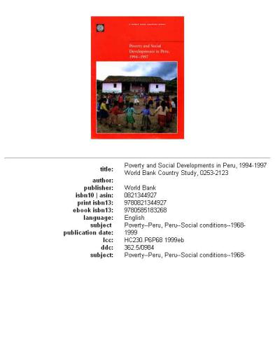 Poverty and Social Developments in Peru, 1994-1997