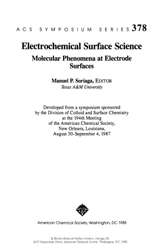 Electrochemical surface science : molecular phenomena at electrode surfaces
