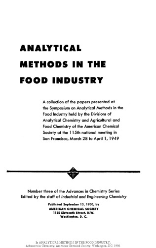 Analytical Methods In The Food Industry.