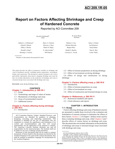 Report on factors affecting shrinkage and creep of hardened concrete