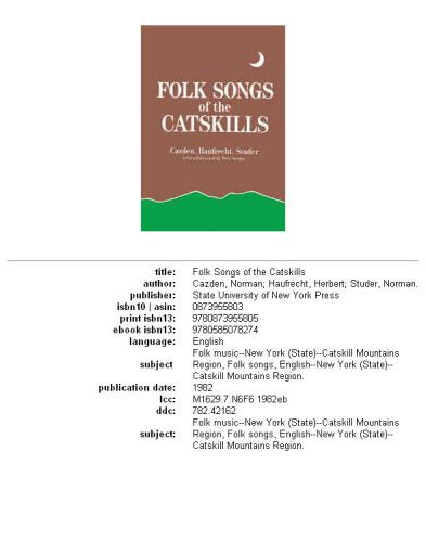 Folk Songs of the Catskills