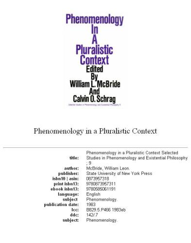 Phenomenology in a Pluralistic Context