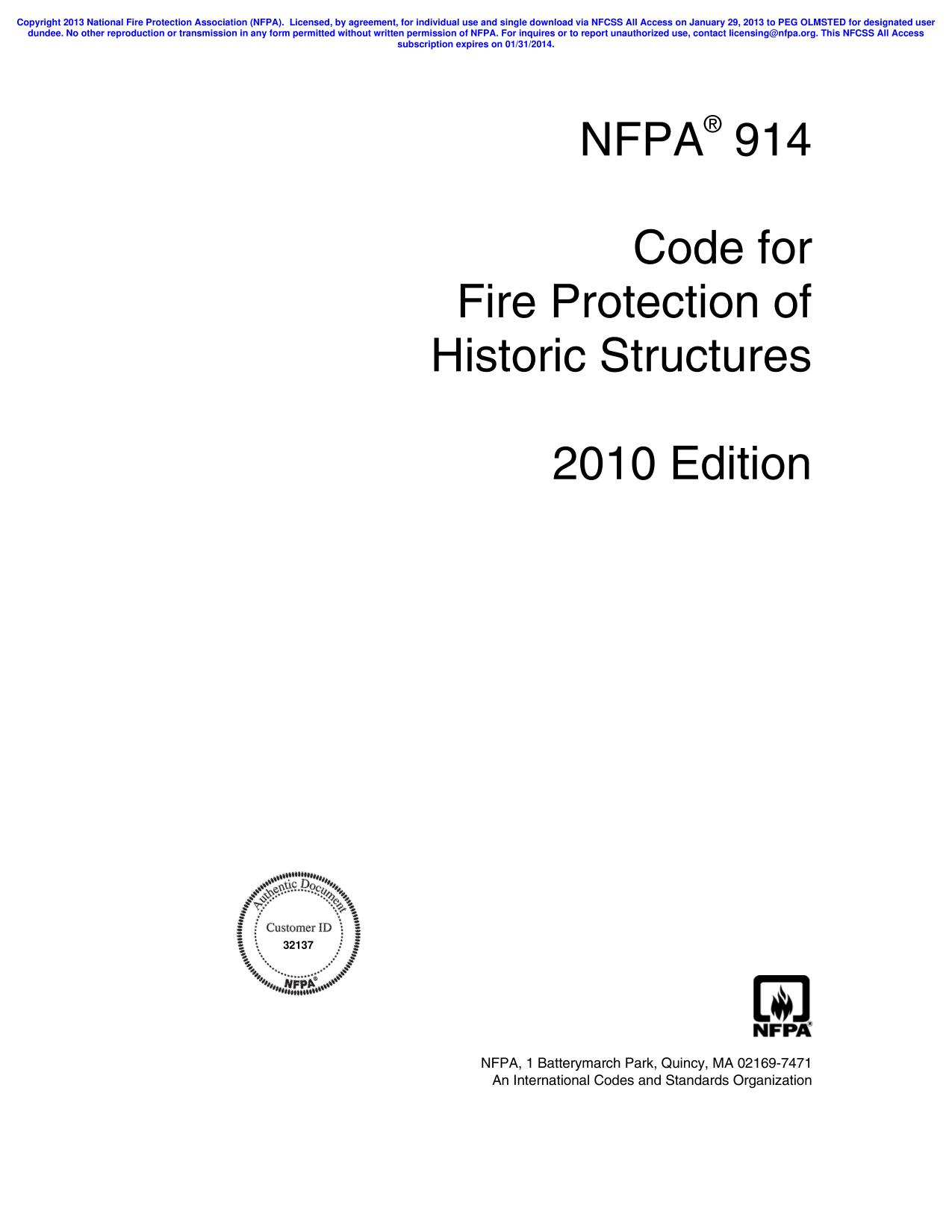Code for Fire Protection of Historic Structures