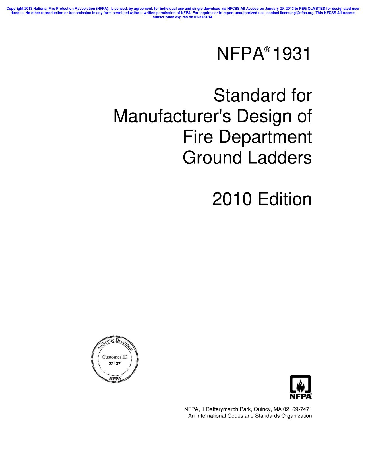 NFPA®  1931  Standard for Manufacturer's Design of Fire Department Ground Ladders