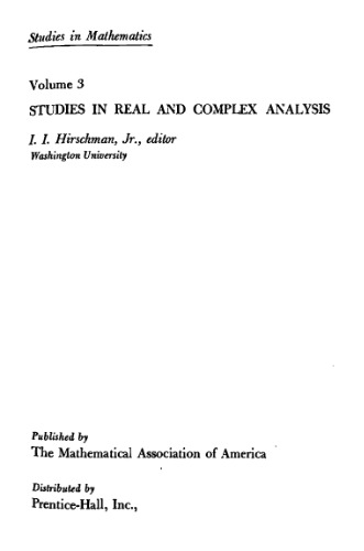 Studies in Real &amp; Complex Analysis