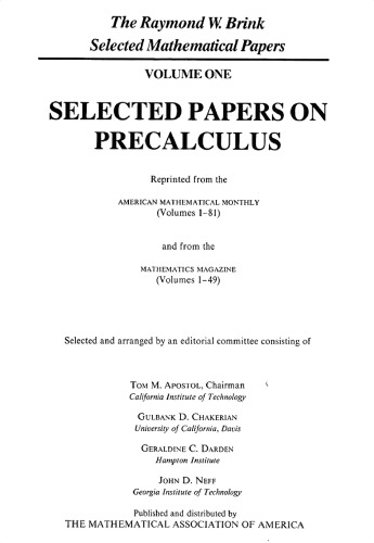 Selected Papers on Precalculus