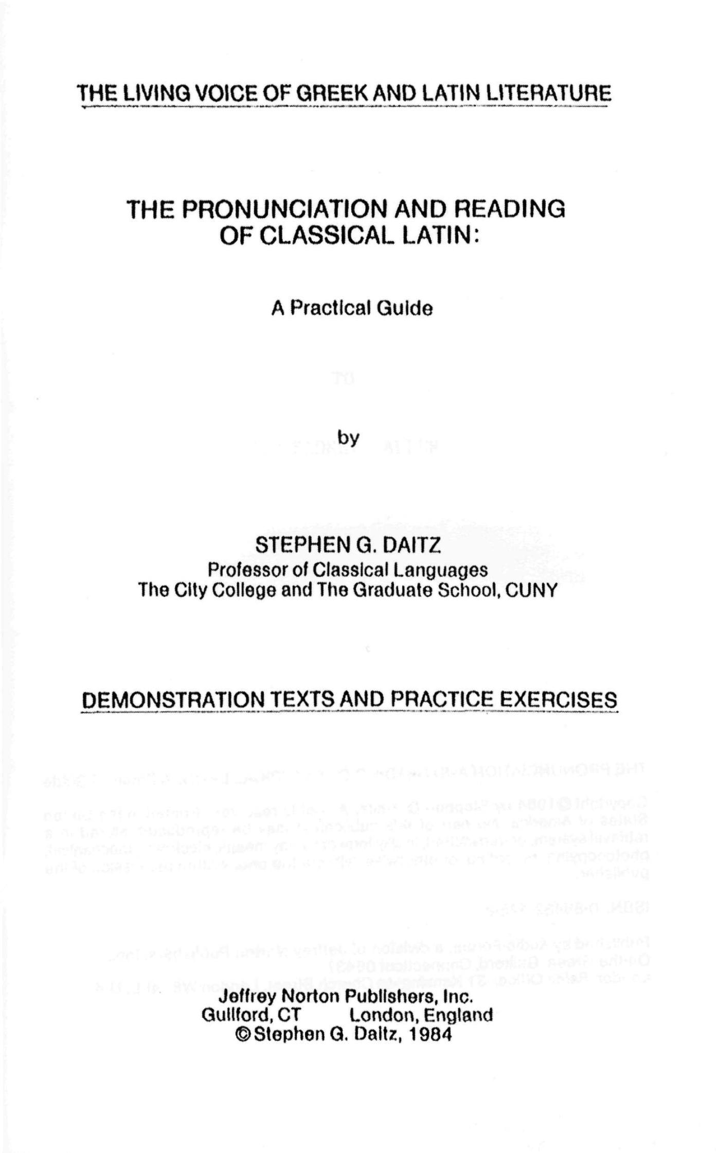 Pronunciation and Reading of Classical Latin
