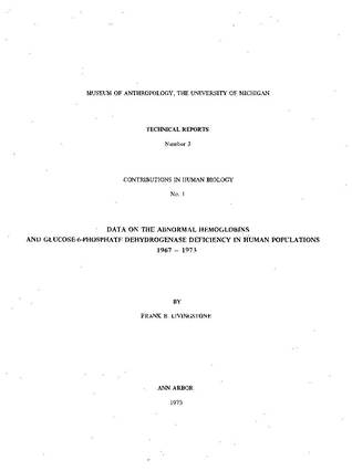 Data on the Abnormal Hemoglobins and Glucose-6-Phosphate Dehydrogenase Deficiency in Human Populations, 1967–1973