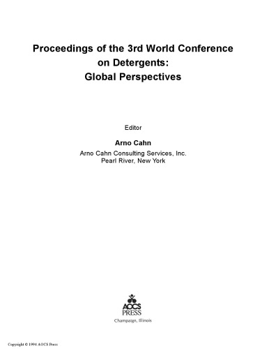 Proceedings Of The 3rd World Conference On Detergents