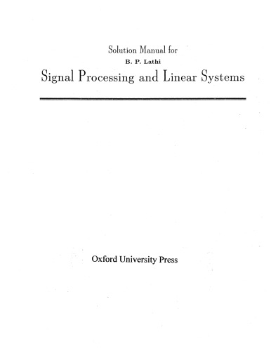 Solution Manual for Signal Processing and Linear Systems