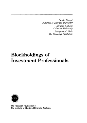Blockholdings Of Investment Professionals