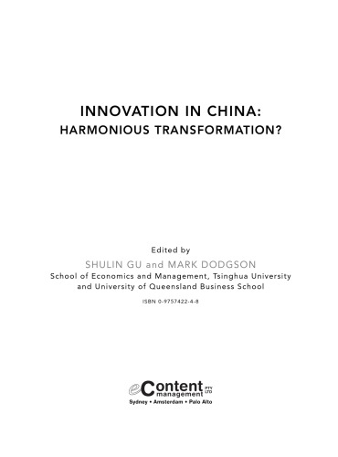 Innovation in China : harmonious transformation?