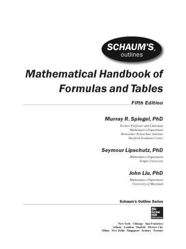 Schaum's Outline of Mathematical Handbook of Formulas and Tables