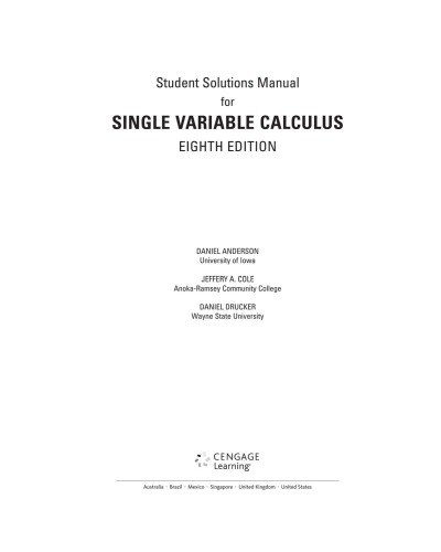 Student Solutions Manual, Chapters 1-11 for Stewart's Single Variable Calculus, 8th