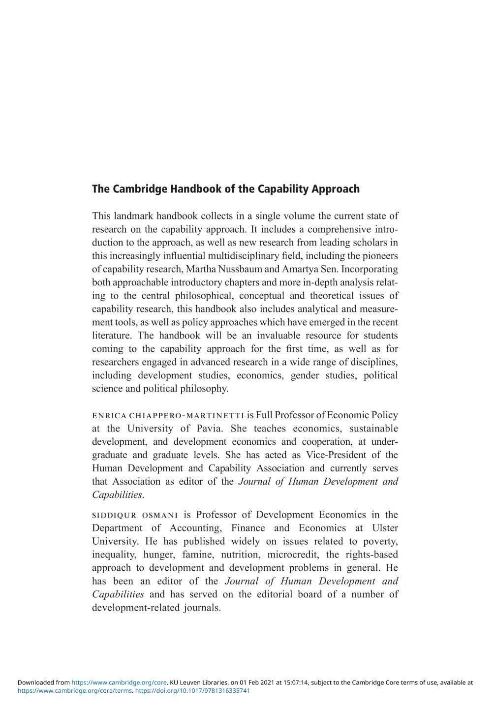 The Cambridge handbook of the capability approach