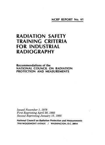 Radiation Safety Training Criteria for Industrial Radiography