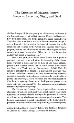 The Criticism of Didactic Poetry : Essays on Lucretius, Virgil, and Ovid