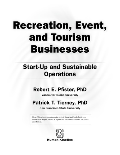 Recreation, event, and tourism businesses : start-up and sustainable operations
