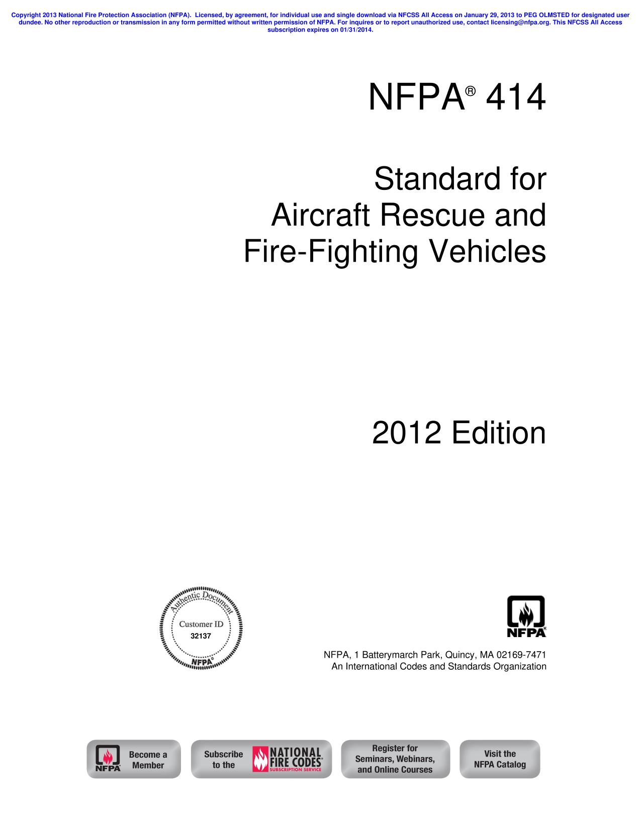 NFPA®  414  Standard for Aircraft Rescue and Fire-Fighting Vehicles