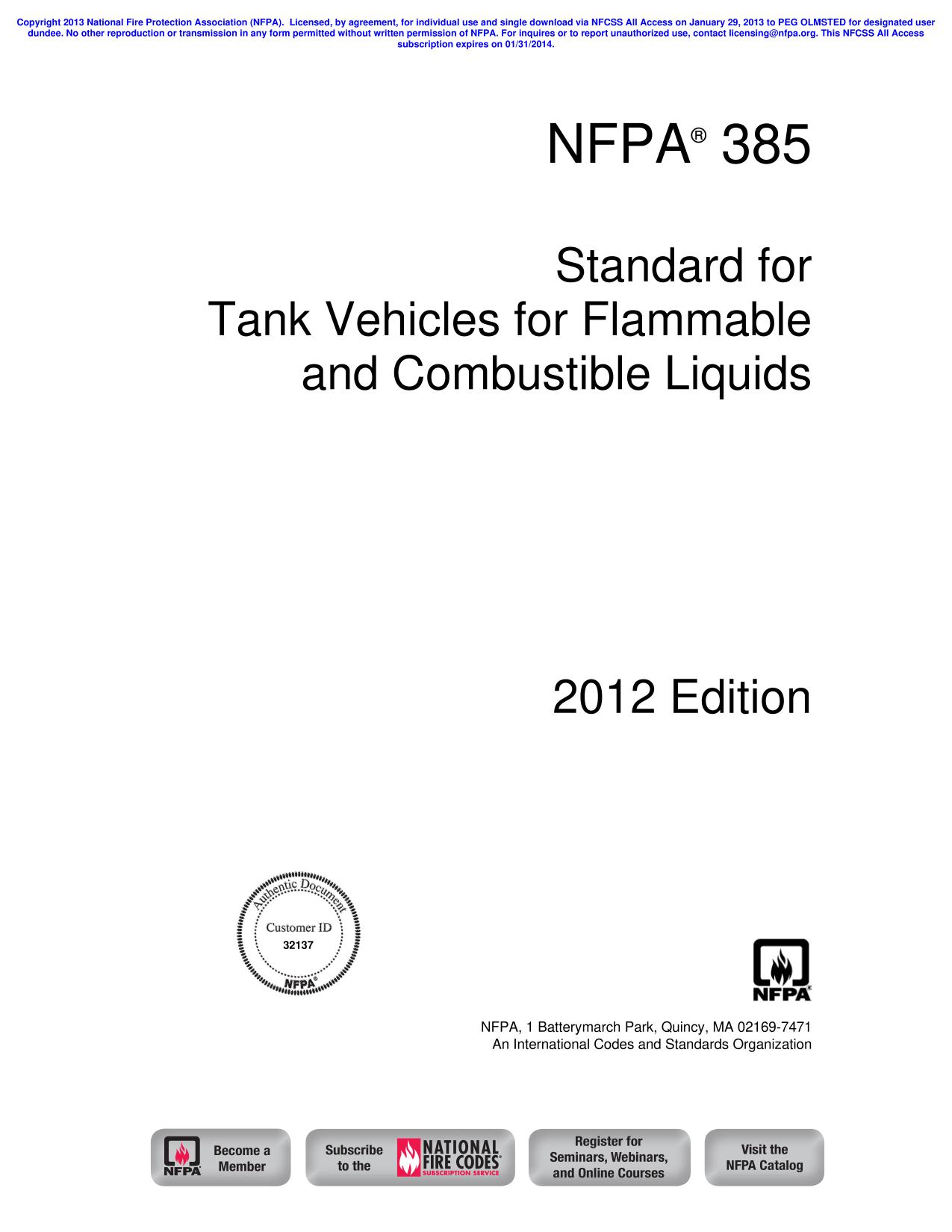 NFPA®  385  Standard for Tank Vehicles for Flammable and Combustible Liquids