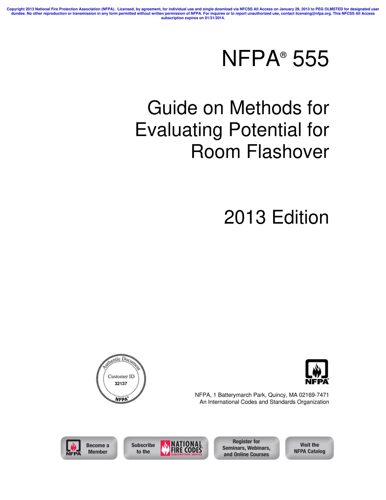 NFPA 555 Guide on Methods for Evaluating Potential for Room Flashover 2013