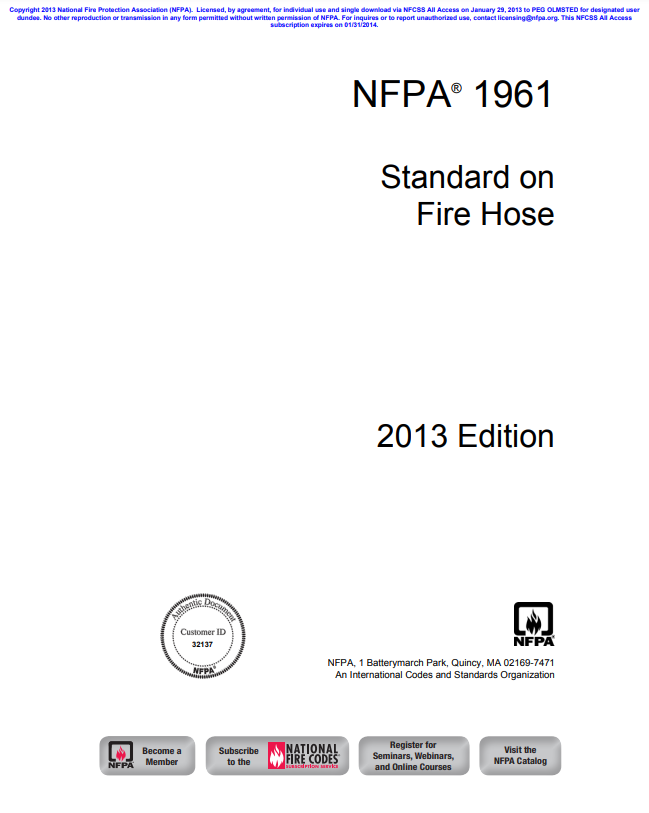 NFPA 1961 : Standard on Fire Hose 2013