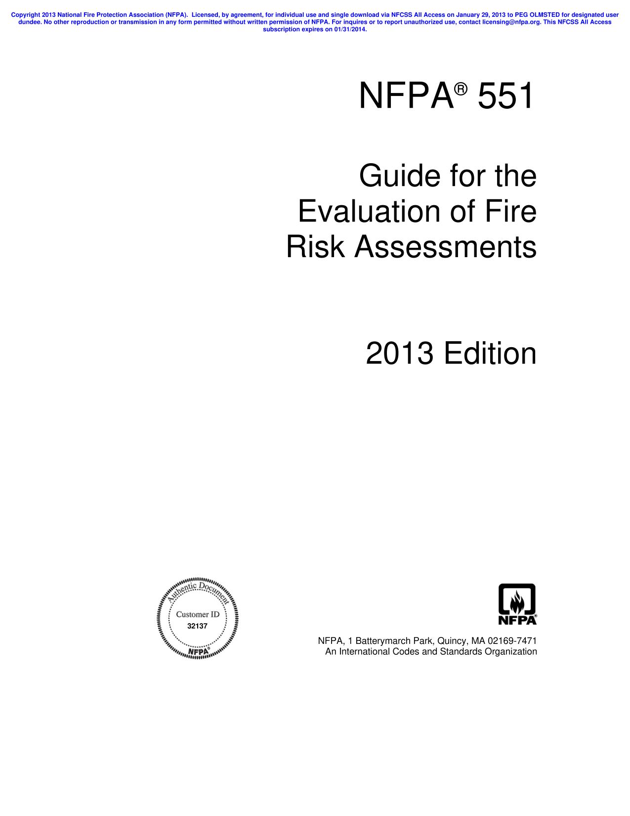 NFPA® 551  Guide for the Evaluation of Fire Risk Assessments