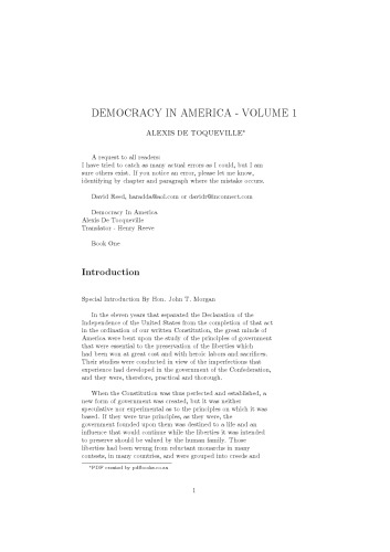 Democracy in America, Volume 1 (of 2) - The Original Classic Edition