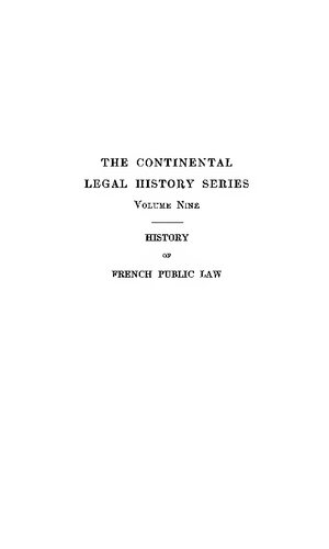 A History Of French Public Law (Law Classic)