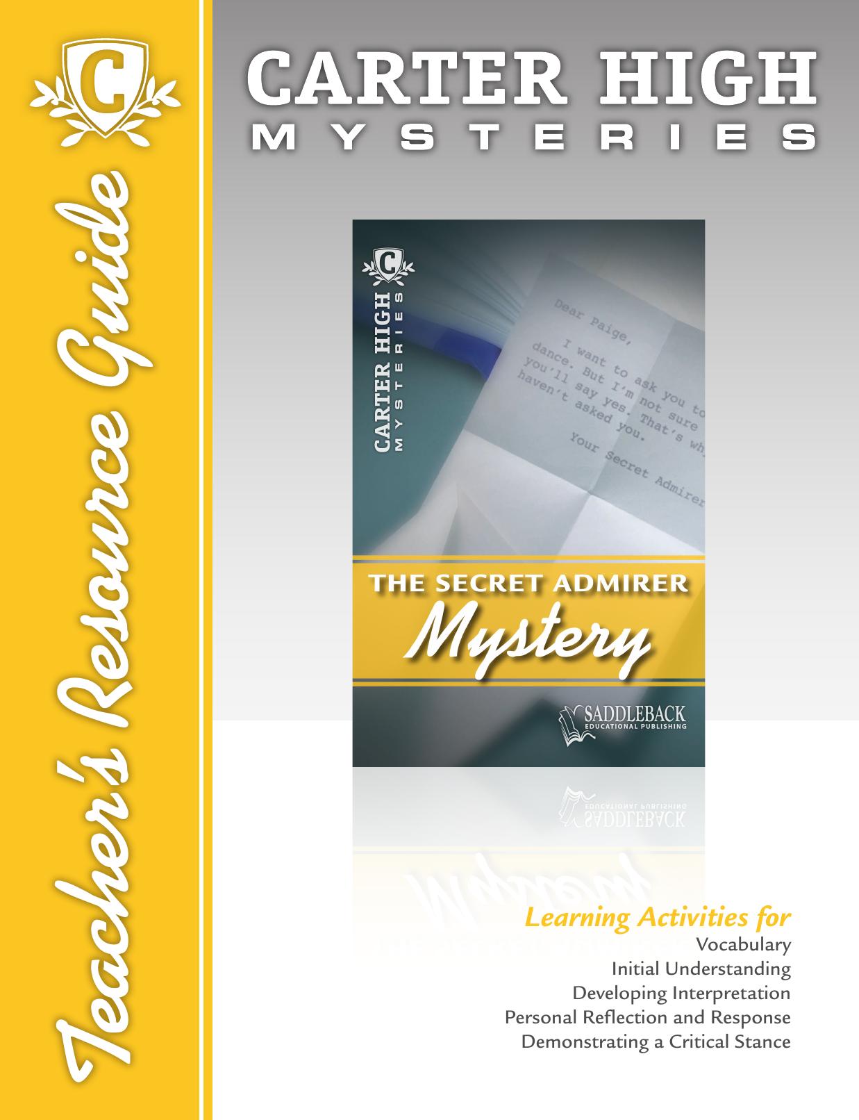 The Secret Admirer Mystery Teacher's Resource Guide CD