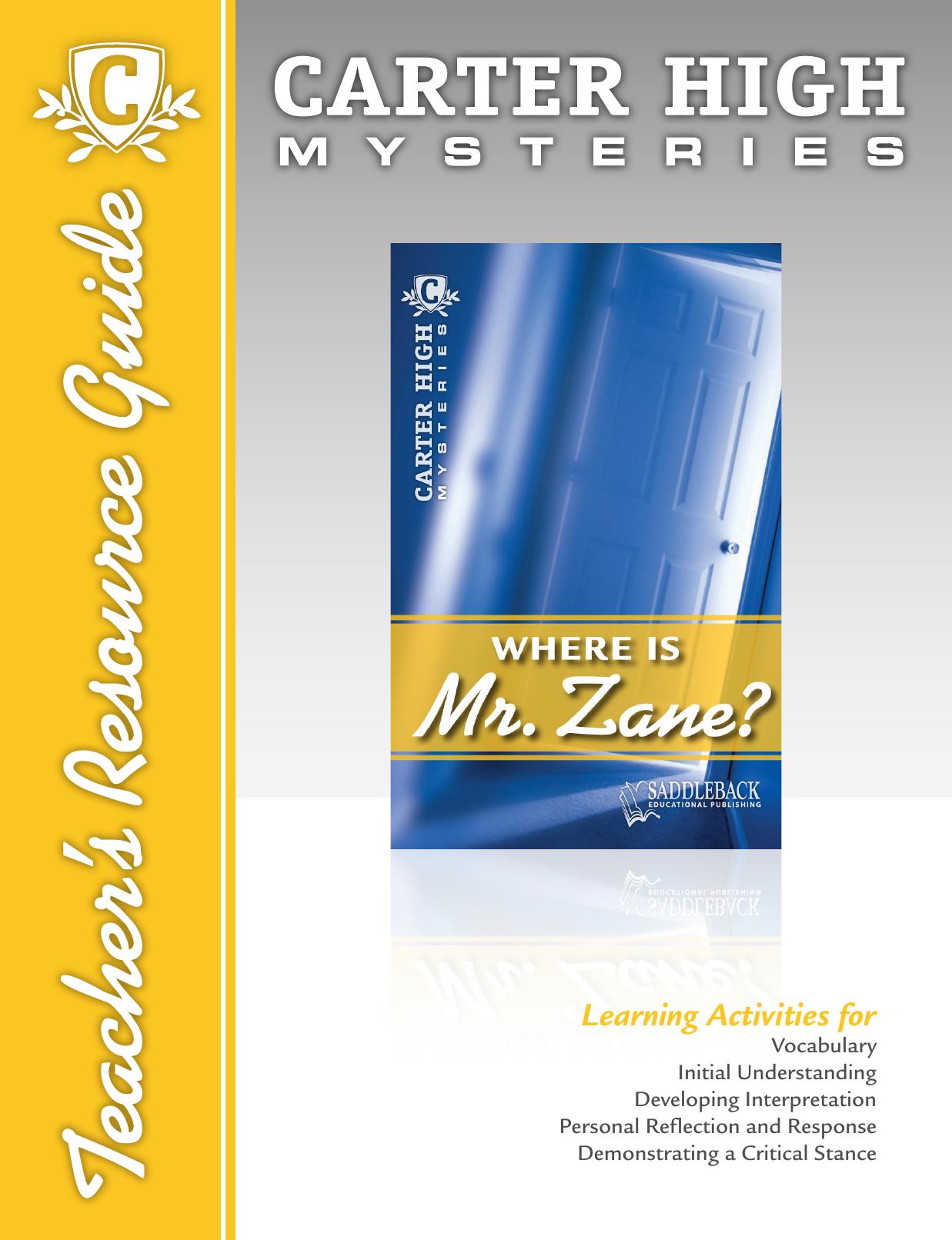 Where Is Mr. Zane? Teacher's Resource Guide CD