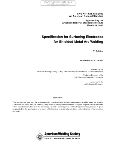 Specification for surfacing electrodes for shielded metal arc welding