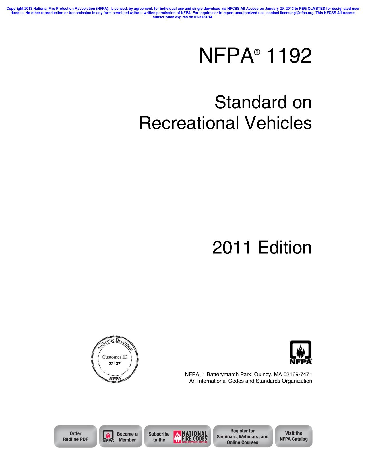 NFPA®  1192  Standard on Recreational Vehicles