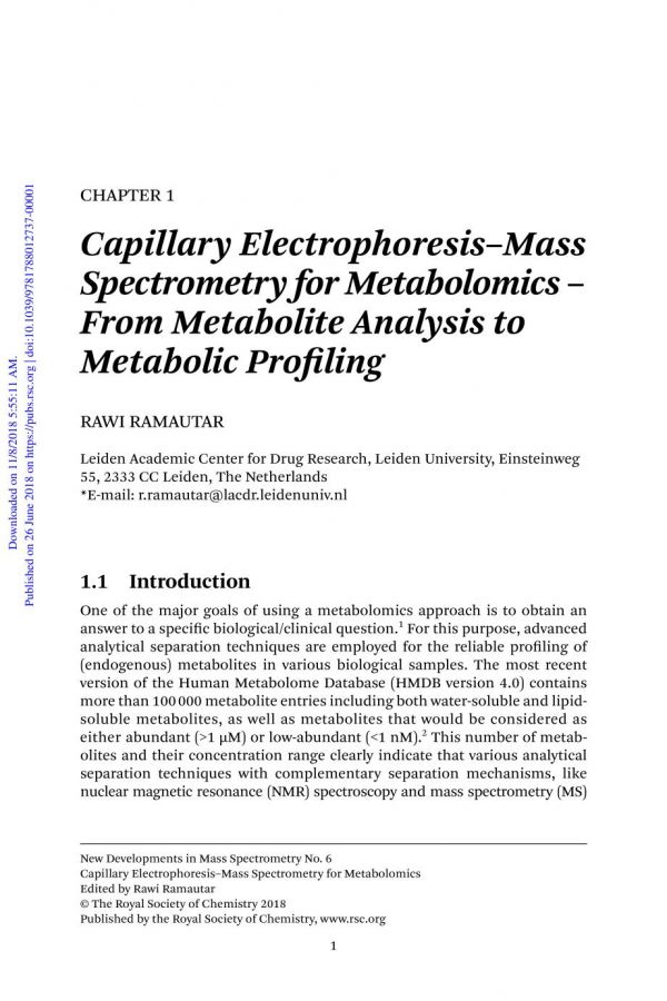 Capillary electrophoresis--mass spectrometry for metabolomics