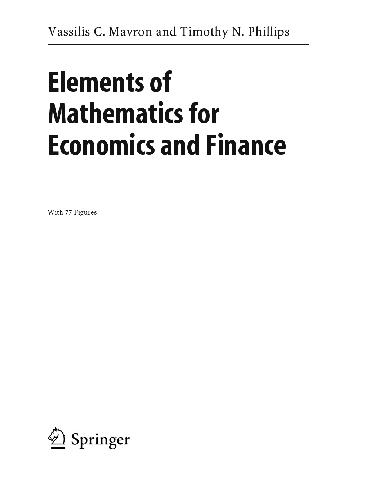 Elements Of Mathematics For Economics And Finance