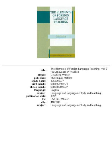 The Elements Of Foreign Language Teaching, Vol. 7