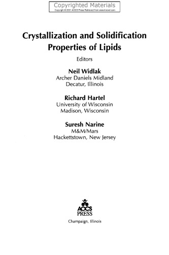 Crystallization and Solidification Properties of Lipids